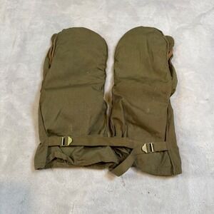 Vintage Military Trigger Finger Mittens Olive Drab Leather Palm Cold Weather